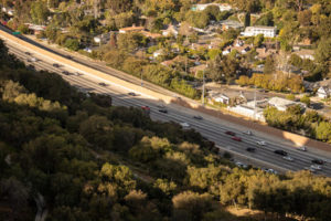 A view of the freeway from above.